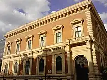 The Eszterházy Palace (Sándor Baumgarten, 1865), Pollack Mihály tér 8. 1946-1948 residence of the Hungarian President; today houses Hungarian Radio's Marble Room.