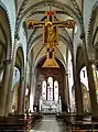 Giotto's painted Crucifix with the Madonna and John the Evangelist, hanging in the nave at Santa Maria Novella