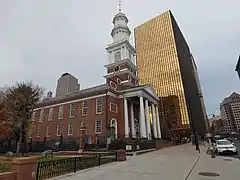 Angled frontal view of the church.