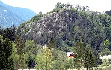 The Malborghetto fort looms over the Fella valley. This view looks west.