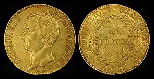 1803 20 gold francs, depicting Napoleon as First Consul