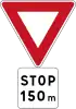 Stop sign 150 metres ahead