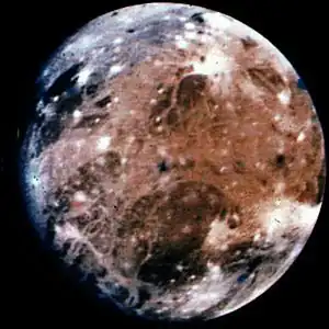 Voyager 1's image of Ganymede taken in March 1979 during its flyby of Jupiter.