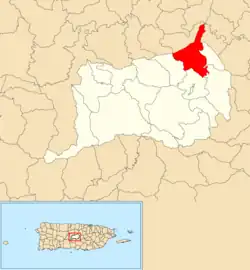 Location of Gato within the municipality of Orocovis shown in red