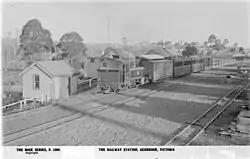 Gembrook railway station. Possible charcoal bags can be seen sitting on the right awaiting transfer. This line is now part of the iconic Puffing Billy Tourist railway.