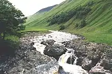 Photograph of a stream flowing through a glen