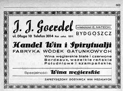 Advertising for Goerdel Firm ca 1936