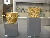 The Vaphio Cups; 1675-1410 BC; gold; height: 7.8 cm, diameter: 10.7 cm; from Vaphio (Laconia, Greece); National Archaeological Museum (Athens)