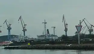 Gråen allotment area in January 2018 with the shipyard Öresundsvarvet in the background