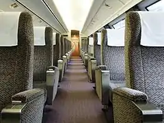 Upper deck "Super Seat" car saloon of bilevel car