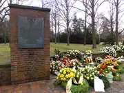 On a monument to Neuengamme victims in Hamburg, where the letters KZ are not nationality-letters, but rather are the German abbreviation for Konzentrationslager(concentration camp)