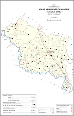 Map showing Ghunsari (#241) in Harchandpur CD block