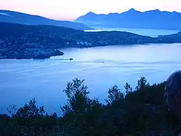 The northern part of Harstad at night (looking northwest from Gangsåstoppen).