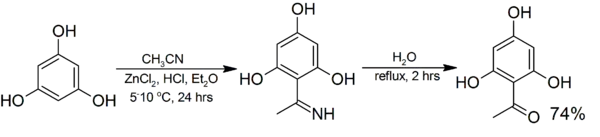 Hoesch reaction example, 1-(2,4,6-trihydroxyphenyl)ethanone from phloroglucinol