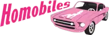 Homobiles logo depicting the word "Homobiles" next to a pink car with a white silhouette on its hood