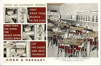 A photograph with instructions on how to use a vending machine to purchase a warm meal.