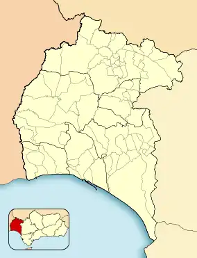 Map showing the location of Marismas de Isla Cristina