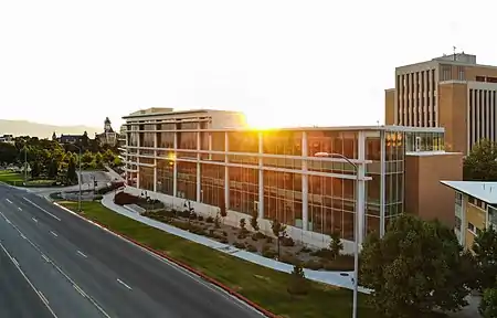 A view of Huntsman Hall from the South.