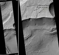 Hydraotes Chaos, as seen by HiRISE.  Click on image to see channels and layers.  Scale bar is 1,000 m (3,300 ft) long. Image in Oxia Palus quadrangle.