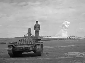 Flame mortar fitted to Valentine tank chassis, firing phosphorus bombs