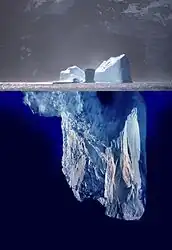 Photomontage showing what a complete iceberg might look like under water