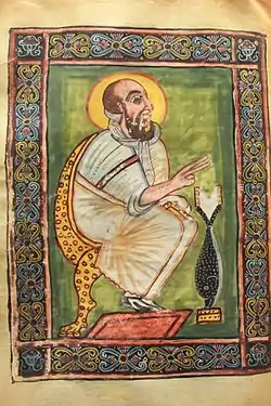 Image 42An Ethiopian illuminated Evangelist portrait of Mark the Evangelist, from the Ethiopian Garima Gospels, 6th century AD, Kingdom of Aksum (from History of painting)