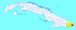 Imías municipality (red) within  Guantánamo Province (yellow) and Cuba