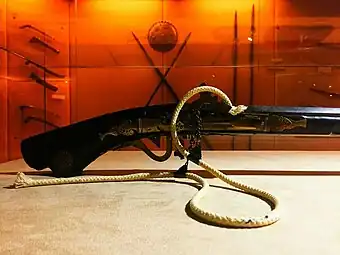 The trigger mechanism of an Istinggar, a classical Malay matchlock gun as displayed in Muzium Warisan Melayu (Malay Heritage Museum), Serdang, Selangor.