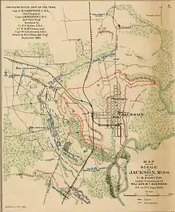 Map title reads: Siege of Jackson, Mississippi, 9–17 July 1863