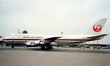 A Boeing 747-100SR aircraft taxiing on the tarmac