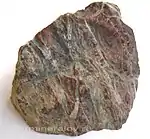 Dull red jasper veined with white quartz, rough, provenance : uncertain – possibly Crimea or Kyrgyzstan