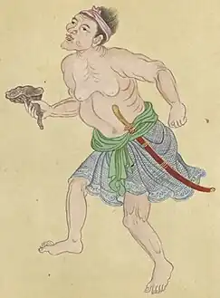 Depiction of a Khmer farmer in 1751 from the Qing Imperial Illustrations of Tributary Peoples