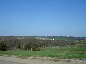 Hill terrain in the county, part of the Driftless Area