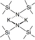 Stereo, skeletal formula of potassium bis(trimethylsilyl)amide dimer