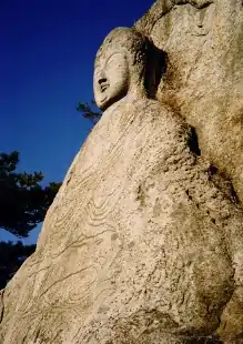 Buddha relief carved into stone on Namsan near Gyeongju