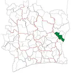 Location in Ivory Coast. Koun-Fao Department has retained the same boundaries since its creation in 2005.