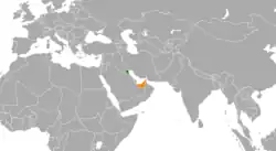 Map indicating locations of Kuwait and United Arab Emirates