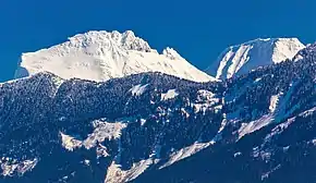 Lady Peak (left) and Knight Peak (right) seen from west near Chilliwack