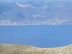 The village seen from Galičica mountain on the other side of Lake Ohrid