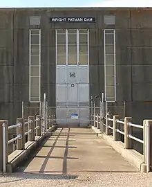 The control center for the Lake Wright Patman dam gates. After this the Sulphur river flows into Miller County, Arkansas.