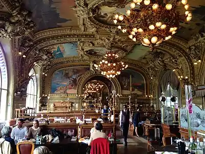 The 1900 interior of the Train Bleu at the Gare de Lyon