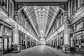 Black and white interior of Leadnhall Market