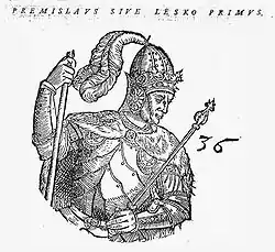 Imaginary depiction of Leszko I in Sarmatiae Europeae descriptio by Alexander Guagnini