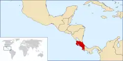 Map of Central America with Costa Rica highlighted