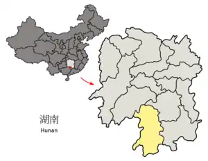 Location of Yongzhou City jurisdiction in Hunan