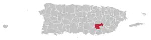 Map of Puerto Rico highlighting Cayey Municipality