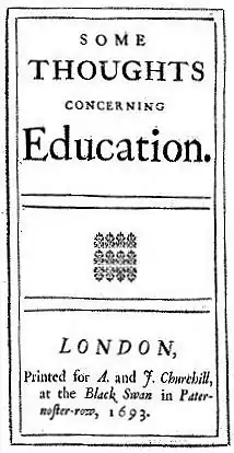 Photo of the cover of the title page of John Locke's 1693 book "Some Thoughts Concerning Education"