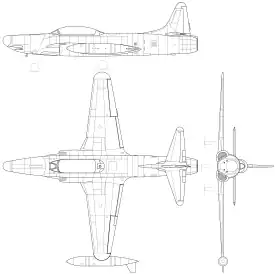 3-view line drawing of the Lockheed F-94A Starfire