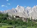 Village nestled in a mountain valley