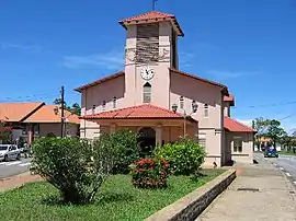 View of the Church of Saint-Jean-Baptiste of Tonate, along the RN1 road